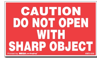 [LA-AMS-609] Warning Labels &#39;&#39;Caution Do Not Open With Sharp Object &#39;&#39; 3 x 5&#34;