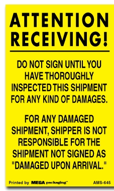 [LA-AMS-645] Warning Labels &#39;&#39;Attention Receiving &#39;&#39; 5 x 3&#34;