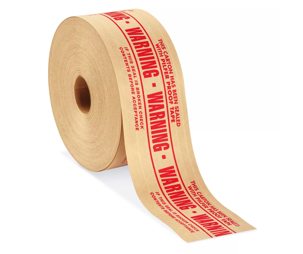 Central Brand Printed Pilfer Proof Reinforced Water Activated Tape, 72mm, Kraft, 450'
