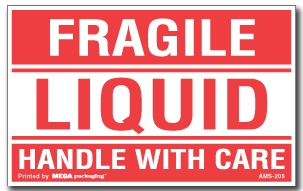 Warning Labels ''Fragile Liquid Handle With Care '' 2.5 x 4"