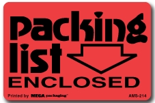 Warning Labels ''Packing List Enclosed '' 2x3"