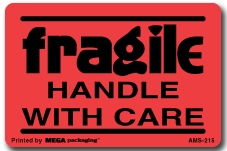 Warning Labels ''Fragile Handle With Care '' 2 x 3"