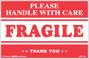 Warning Labels ''Fragile Please Handle With Care '' 2 x 3"