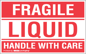 Warning Labels ''Fragile Liquid Handle With Care '' 2 x 3"