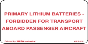 Warning Labels ''PRIMARY LITHIUM BATTERIES '' 2 x 4"