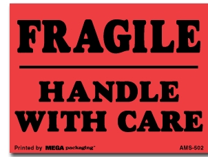 Warning Labels ''Fragile Handle With Care '' 3 x 4"