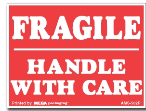 Warning Labels ''Fragile Handle With Care '' 3 x 4"