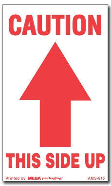 Warning Labels ''Caution This Side Up (One Arrow Up)'' 3 x 5"