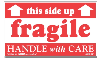 Warning Labels ''Fragile Handle With Care This Side Up '' 3 x 5"