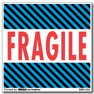 Warning Labels ''Fragile '' 4 x 4"