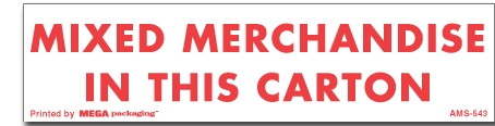 Warning Labels ''Mixed Merchandise In This Carton '' 1.5 x 6"