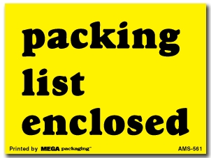Warning Labels ''Packing List Enclosed '' 3x4"
