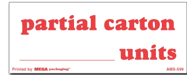 Warning Labels ''Partial Carton _____ Units '' 2 x 5"