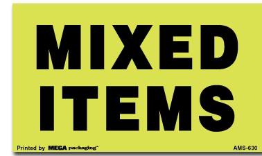 Warning Labels ''Mixed Items '' 3 x 5"