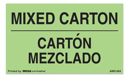Warning Labels ''Mixed Carton/ Eng & Span '' 3 x 5"