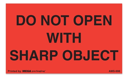 Warning Labels ''Do Not Open With Sharp Object '' 3 x 5"