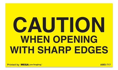 Warning Labels ''CAUTION WHEN OPENING WITH SHARP EDGES'' 3 x 5"