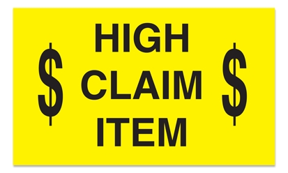Warning Labels ''HIGH CLAIM ITEM '' 3 x 5"