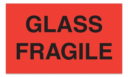 Warning Labels ''GLASS FRAGILE '' 3 x 5"