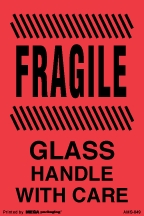 Warning Labels ''FRAGILE/GLASS HANDLE WITH CARE '' 4 x 6"