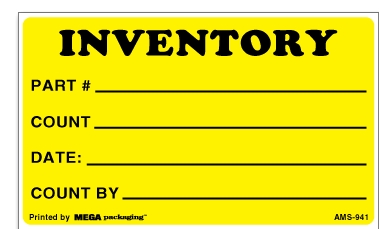 Warning Labels ''INVENTORY/PART #/COUNT/DATE:/COUNT BY '' 3 x 5"