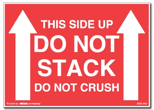 Warning Labels ''THIS SIDE UP/DO NOT STACK/DO NOT CRUSH '' 5 x 7"