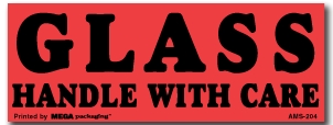 [LA-AMS-204] Warning Labels ''Glass Handle With Care '' 1.5 x 4"