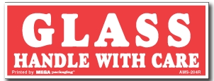 [LA-AMS-204R] Warning Labels ''Glass Handle With Care '' 1.5 x 4"