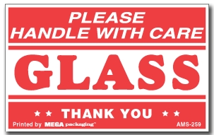 [LA-AMS-259] Warning Labels ''Handle With Care Glass '' 2.5 x 4"
