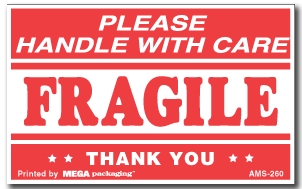 [LA-AMS-260] Warning Labels ''PLEASE HANDLE WITH CARE/FRAGILE/THANK YOU '' 2.5 x 4"