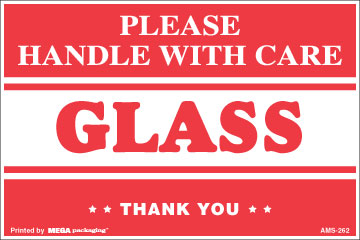[LA-AMS-262] Warning Labels ''Glass Handle With Care '' 2 x 3"