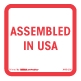 [LA-AMS-290] Warning Labels ''ASSEMBLED IN USA '' 1 x 1"