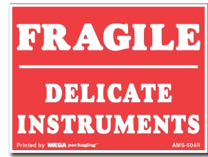 [LA-AMS-504R] Warning Labels ''FRAGILE DELICATE INSTRUMENTS '' 3 x 4"