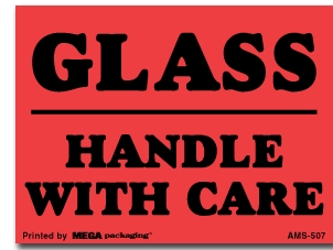 [LA-AMS-507] Warning Labels ''Glass Handle With Care '' 3 x 4"