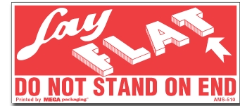 [LA-AMS-510] Warning Labels ''Lay Flat Do Not Stand On End '' 2 x 4.5"