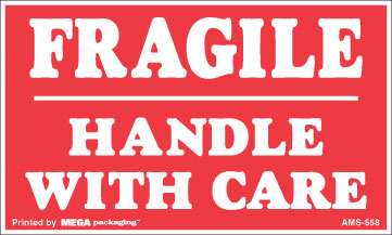 [LA-AMS-558] Warning Labels ''Fragile, Handle With Care '' 3 x 5"