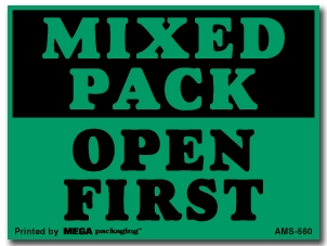 [LA-AMS-560] Warning Labels ''Mixed Pack Open First '' 3 x 4"