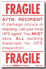 [LA-AMS-595] Warning Labels ''Fragile UPS '' 2 x 3"