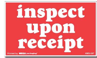 [LA-AMS-597] Warning Labels ''Inspect Upon Receipt '' 3 x 5"