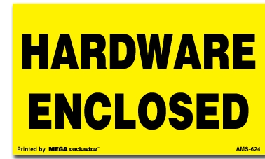 [LA-AMS-624] Warning Labels ''Hardware Enclosed '' 3 x 5"
