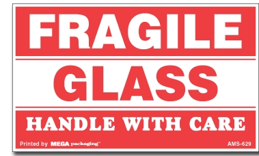 [LA-AMS-629] Warning Labels ''Fragile Glass Handle With Care '' 3 x 5"