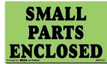 [LA-AMS-631] Warning Labels ''Small Parts Enclosed '' 3 x 5"