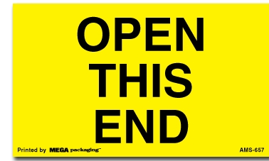 [LA-AMS-657] Warning Labels ''Open This End '' 3 x 5"