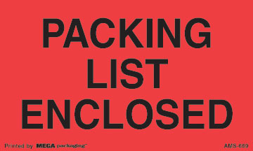 [LA-AMS-669] Warning Labels ''Packing List Enclosed '' 3x5"