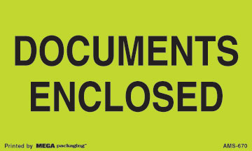 [LA-AMS-670] Warning Labels ''Documents Enclosed '' 3 x 5"