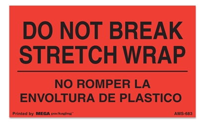 [LA-AMS-683] Warning Labels ''Do Not Break Stretch/ Eng & Span '' 3 x 5"