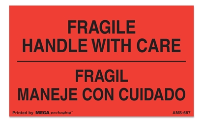 [LA-AMS-687] Warning Labels ''Fragile/ Eng & Span '' 3 x 5"