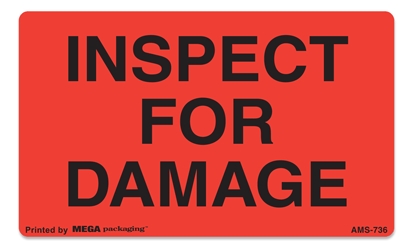 [LA-AMS-736] Warning Labels ''INSPECT FOR DAMAGE '' 3 x 5"
