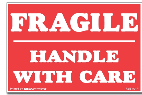 [LA-AMS-801R] Warning Labels ''Fragile Handle With Care '' 4 x 6"