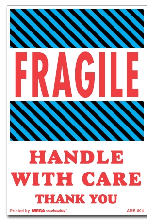 [LA-AMS-804] Warning Labels ''Fragile Handle With Care Thank You '' 4 x 6"